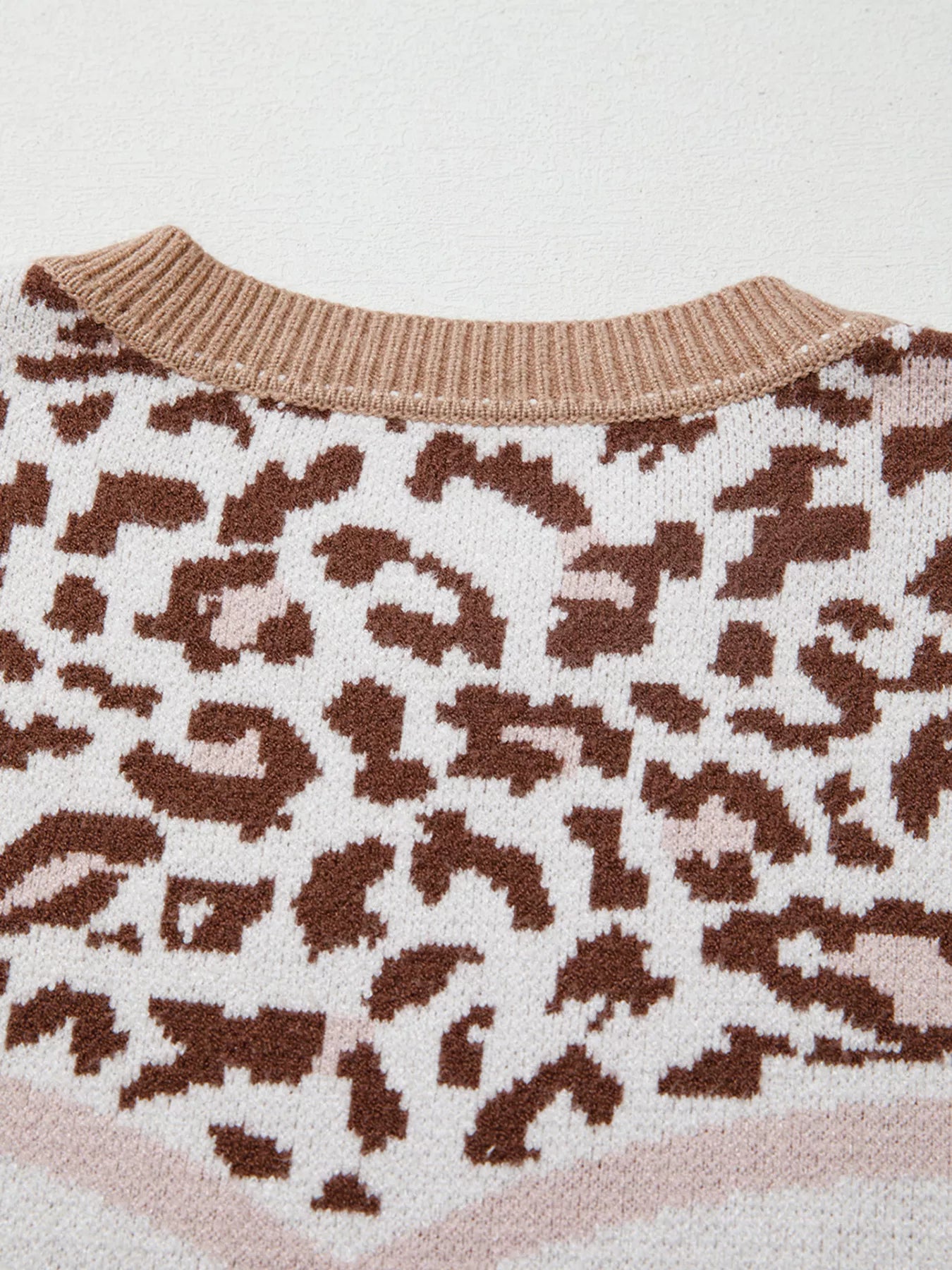 Leopard Color Block Knit Round Neck Baggy Sweater | Sweaters Daverri Fashions