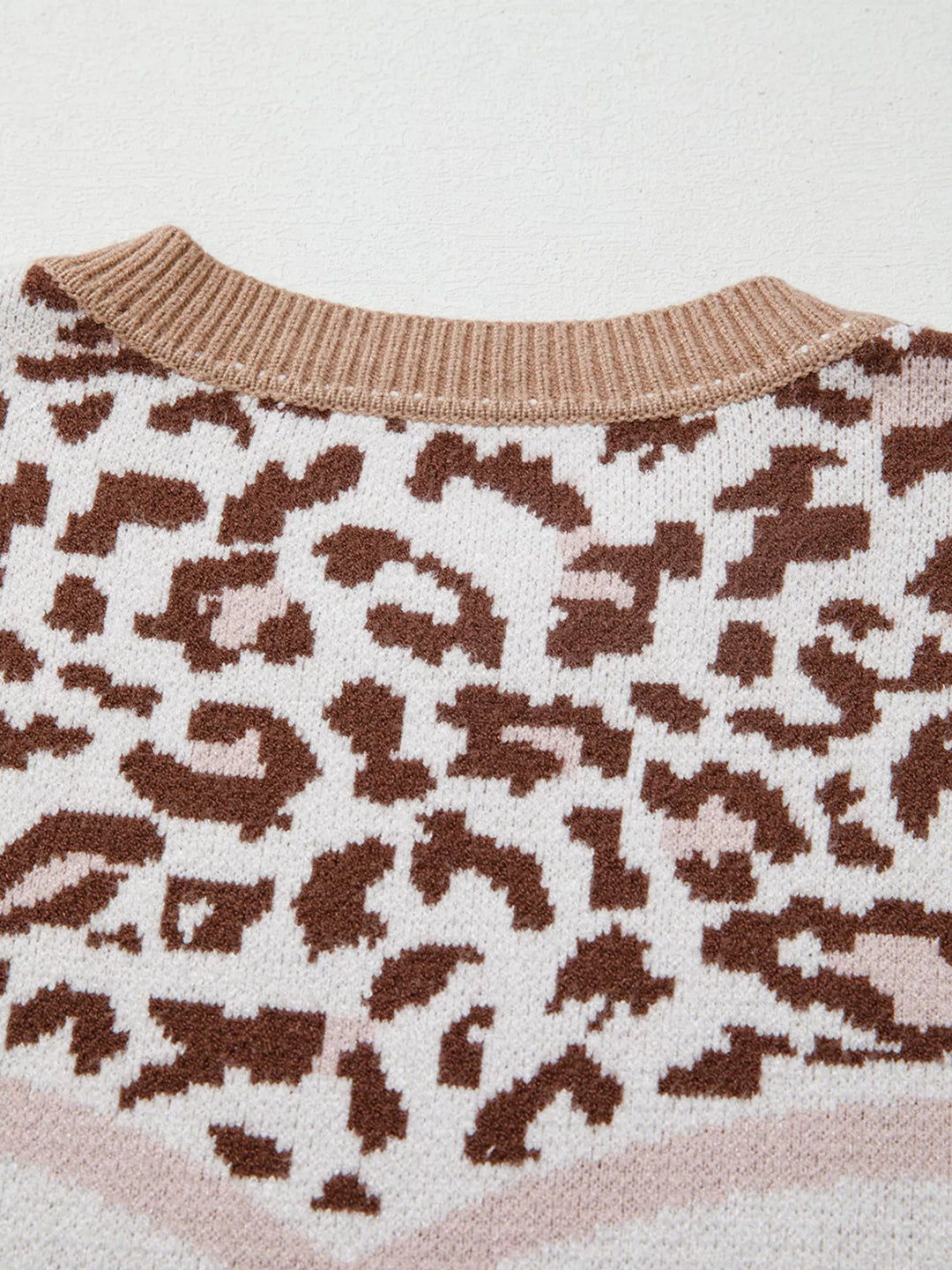 Leopard Color Block Knit Round Neck Baggy Sweater | Sweaters Daverri Fashions