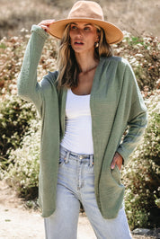 Laurel Green Waffle Knit Open Front Cardigan | Cardigans Daverri Fashions