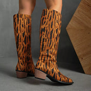 Animal Print Point Toe Block Heels Boots | Boots Daverri Fashions