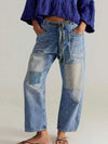 Daverri Washed Relaxed Fit Barrel Jeans in light-wash denim patchwork
