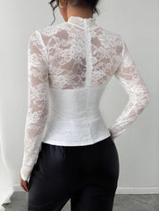 Mock Neck Long Sleeve Lace Top | Tops Daverri Fashions