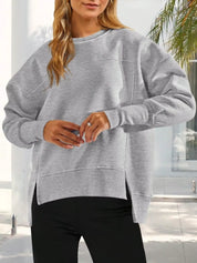 Slit Round Neck Dropped Shoulder Sweatshirt | Sweatshirts Daverri Fashions