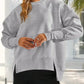 Slit Round Neck Dropped Shoulder Sweatshirt - DAVERRI FASHIONS