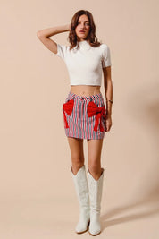 SO ME Contrast Bow Knot Pocket Fourth Of July Denim Skirt | Denim Skirts Daverri Fashions
