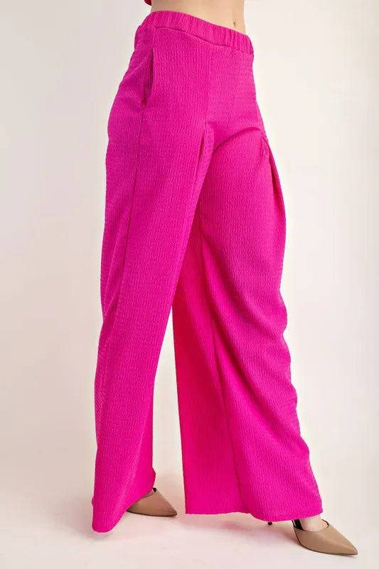 Celeste Textured Wide-Leg Pants with Pockets Pants