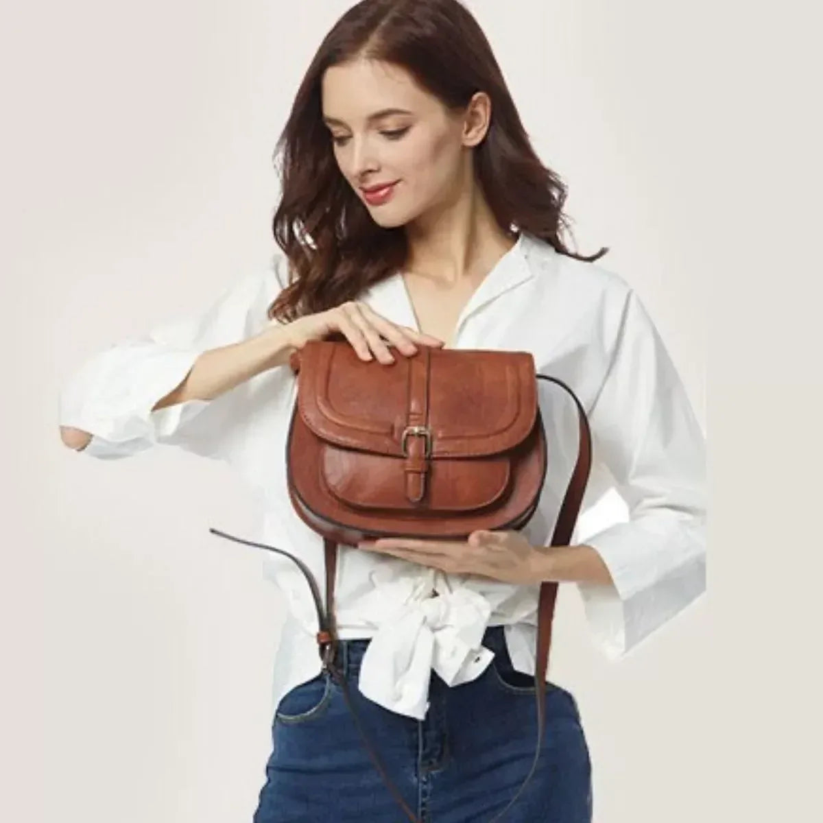 Buckle Vegan Leather Crossbody Bag - DAVERRI FASHIONS