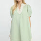 Umgee Pinstripe Shift Dress in light green white stripes with cream trim