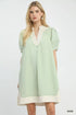 Umgee Pinstripe Shift Dress in light green white stripes with cream trim