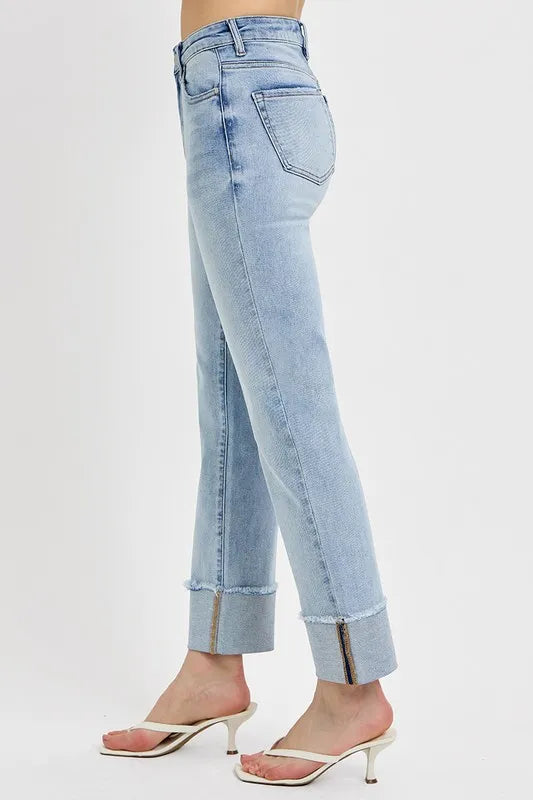 RISEN High Rise Straight Cuffed Relaxed Jeans Jeans
