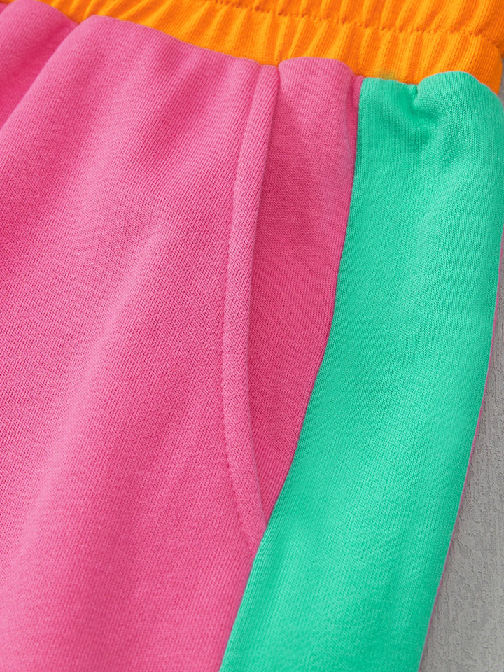 Color Block Round Neck Top and Pants Set | Loungewear Sets Daverri Fashions