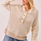 BiBi Half Button Ribbed Two Tone Sweater - DAVERRI FASHIONS