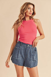 Aemi + Co Ribbed Round Neck Tank | Tank Tops Daverri Fashions