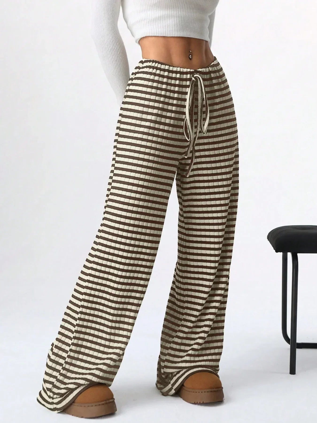 Striped Wide Leg Drawstring Pants - DAVERRI FASHIONS