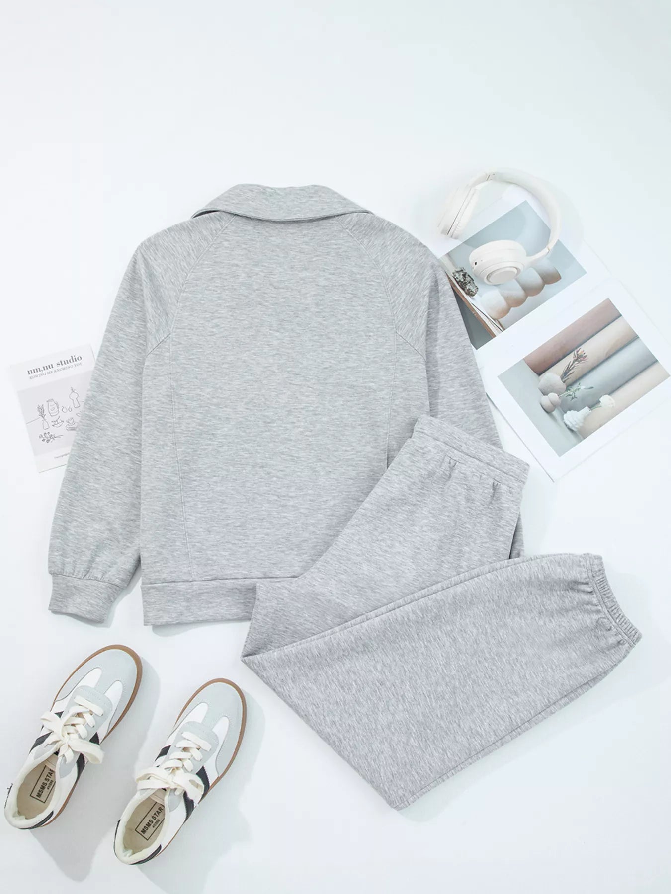 Zip Collar Long Sleeve Top and Drawstring Pants Set | Loungewear Sets Daverri Fashions