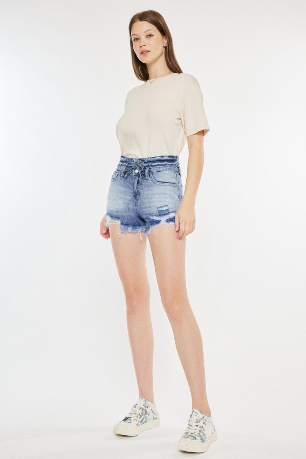 Kancan High Rise Frayed Hem Denim Shorts Denim Shorts