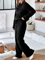Collared Sweatshirt and High Waist Pants Active Set | Daverri Fashions
