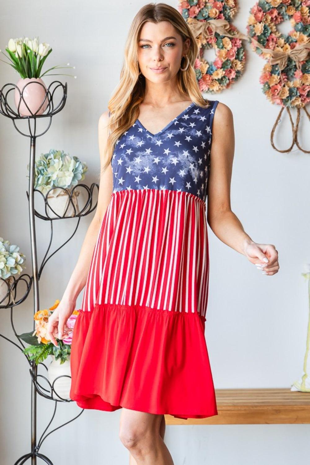 Heimish Full Size US Flag Theme Contrast Tank Dress S Tank Dresses