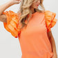 BiBi Knit Top Woven Ruffle Tiered Sleeves - DAVERRI FASHIONS