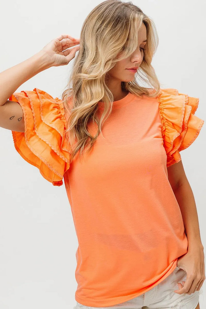 BiBi Knit Top Woven Ruffle Tiered Sleeves Tops