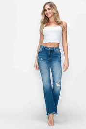 bytos Full Size Raw Hem Distressed Mid Rise Straight Jeans | Jeans Daverri Fashions