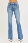 Risen tummy control mid-rise flare jeans in light-wash denim