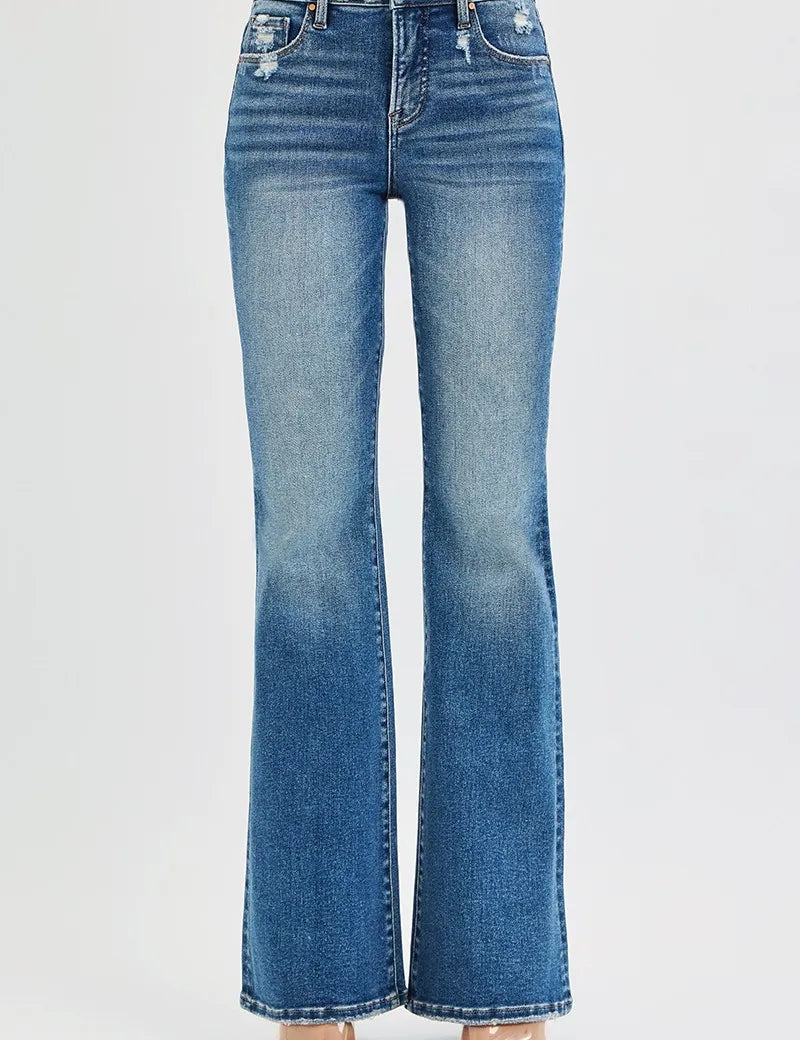 RISEN Full Size Tummy Control High Rise Flare Jeans Plus Size | Jeans Daverri Fashions
