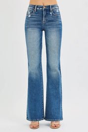 RISEN Full Size Tummy Control High Rise Flare Jeans Plus Size | Jeans Daverri Fashions