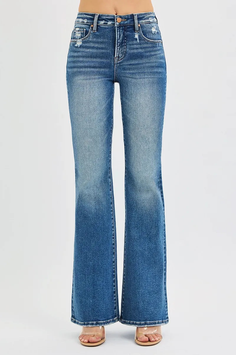 RISEN Full Size Tummy Control High Rise Flare Jeans Plus Size | Jeans Daverri Fashions