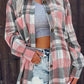 Pocketed Plaid Collared Neck Shacket - DAVERRI FASHIONS