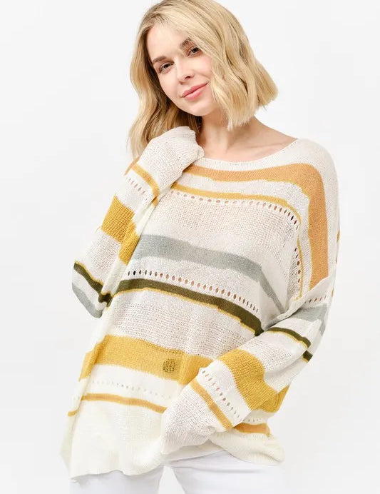 And The Why Abstract Striped Light Weight Loose Sweater | Sweaters Daverri Fashions