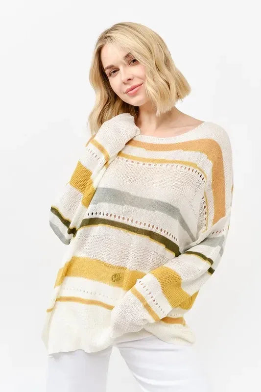 And The Why Abstract Striped Light Weight Loose Sweater - DAVERRI FASHIONS