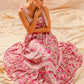 SO ME floral maxi dress in pink with lace trim and ribbon tie straps