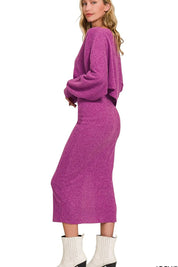 Zenana Ribbed Asymmetric Hem and Sleeve Top & Skirt Set | Outfit Sets Daverri Fashions