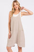 Mittoshop Scoop Neck Spaghetti Strap Overalls with Pockets Oatmeal S