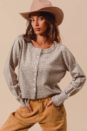 SO ME Two Tone Leopard Vintage Print Button Up Cardigan | Cardigans Daverri Fashions