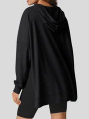 Slit Drawstring Waffle Knit Hoodie | Hoodies Daverri Fashions