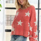 ADORA Plus Size Star Contrast Round Neck Sweater - DAVERRI FASHIONS
