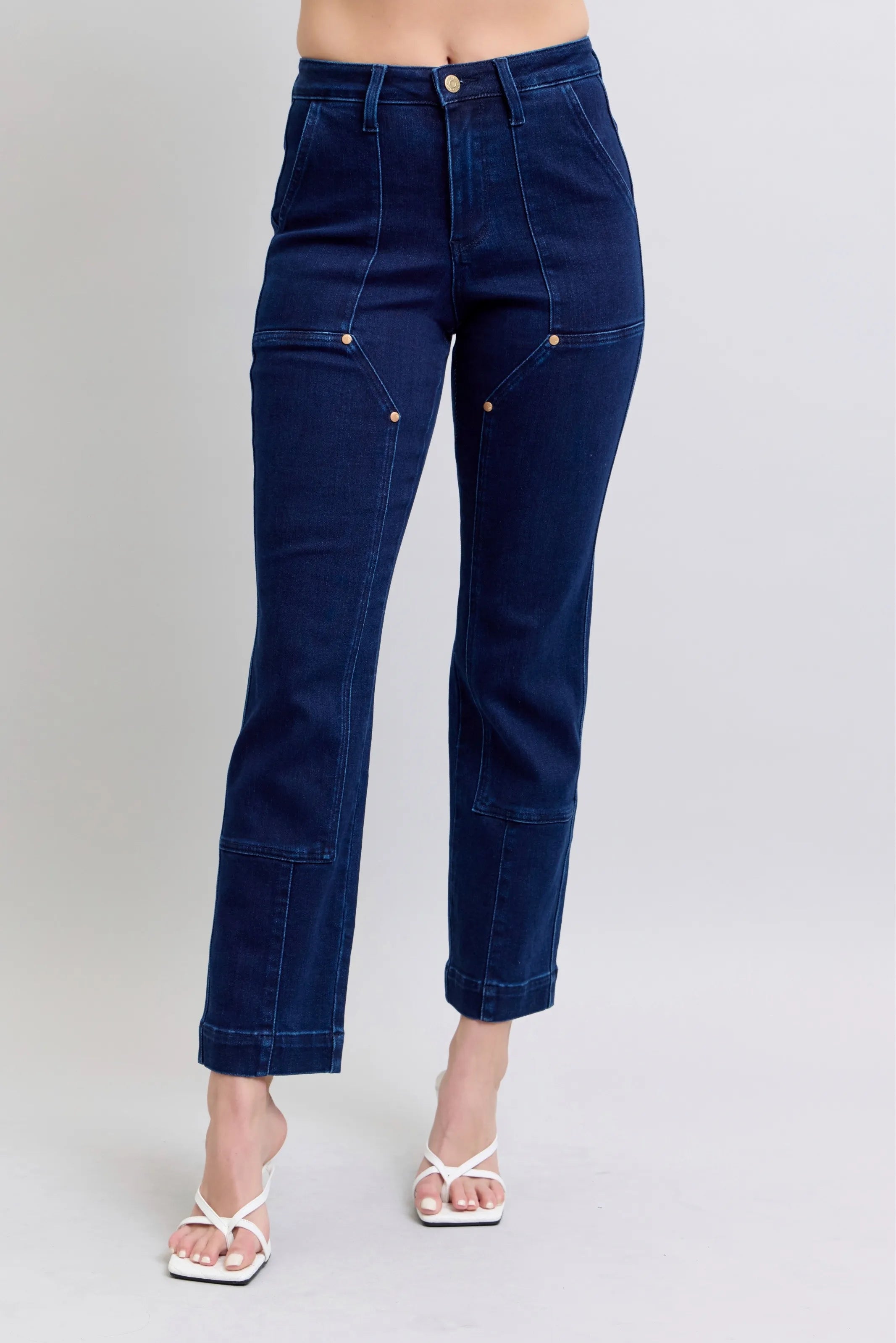 DK Judy Blue Full Size Hw Work Wear Knee Patch Straight Jeans Plus Size | Jeans Daverri Fashions