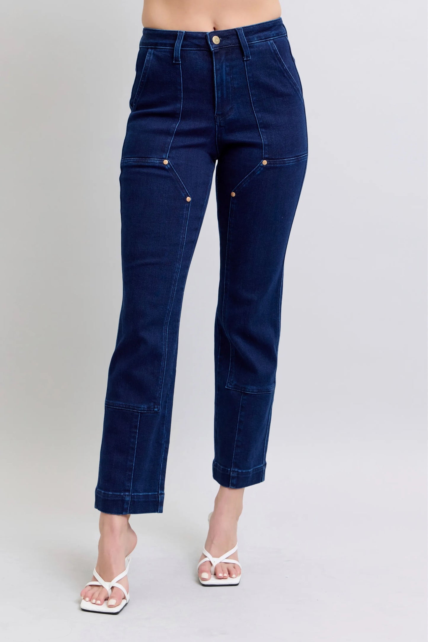 Judy Blue Full Size Hw Work Wear Knee Patch Straight Jeans Plus Size DK Jeans
