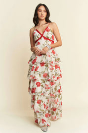 Davi & Dani Contrast Ring Lace Layered Ruffle Maxi Cami Dress | Cami Dresses Daverri Fashions