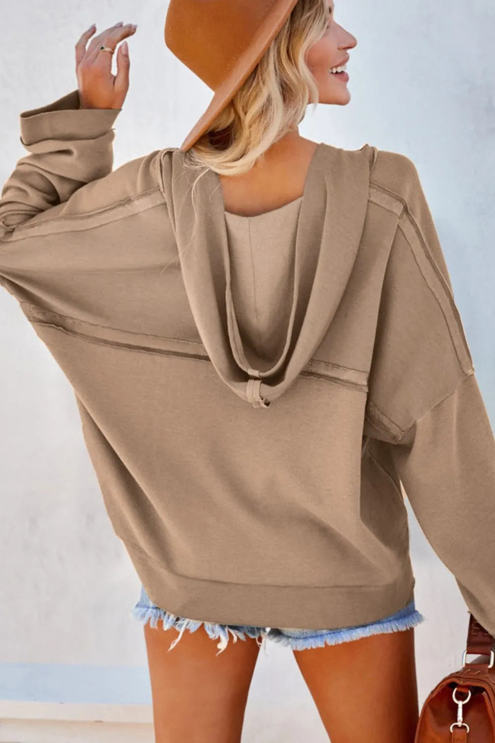 Exposed Seam Long Sleeve Hoodie | Hoodies Daverri Fashions