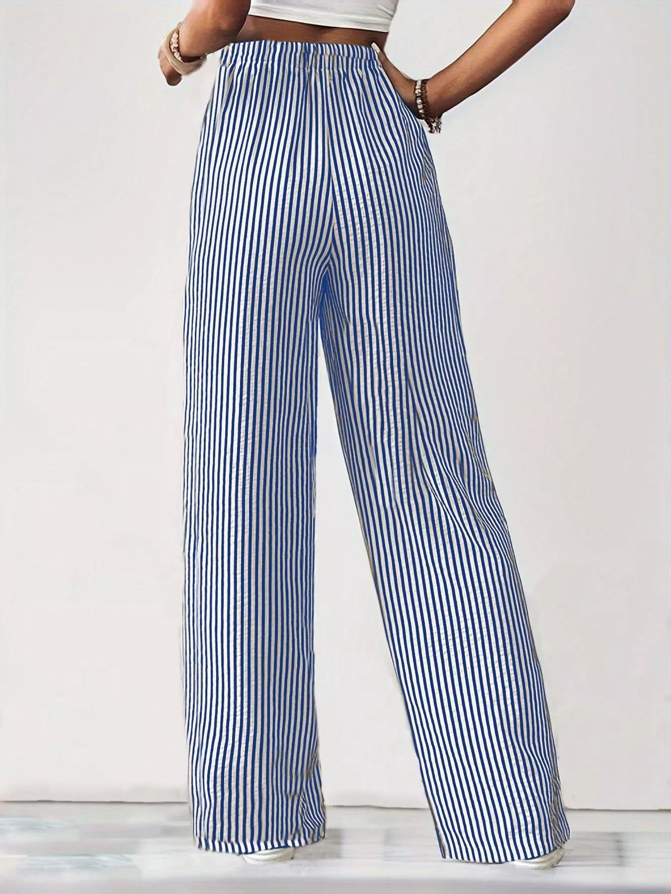 Daverri blue and white striped high-waisted wide-leg pants