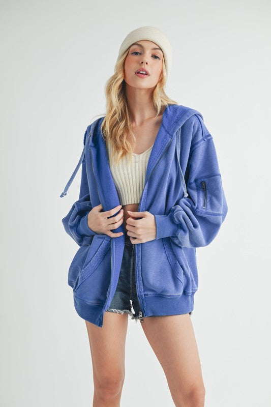 Aemi + Co Exposed Seam Zip Up Drawstring Hooded Jacket