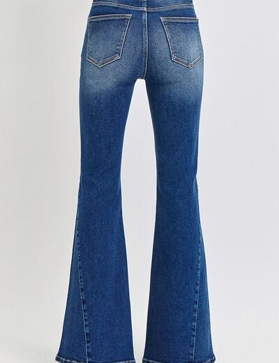 RISEN Distressed Button-Fly Flare Jeans