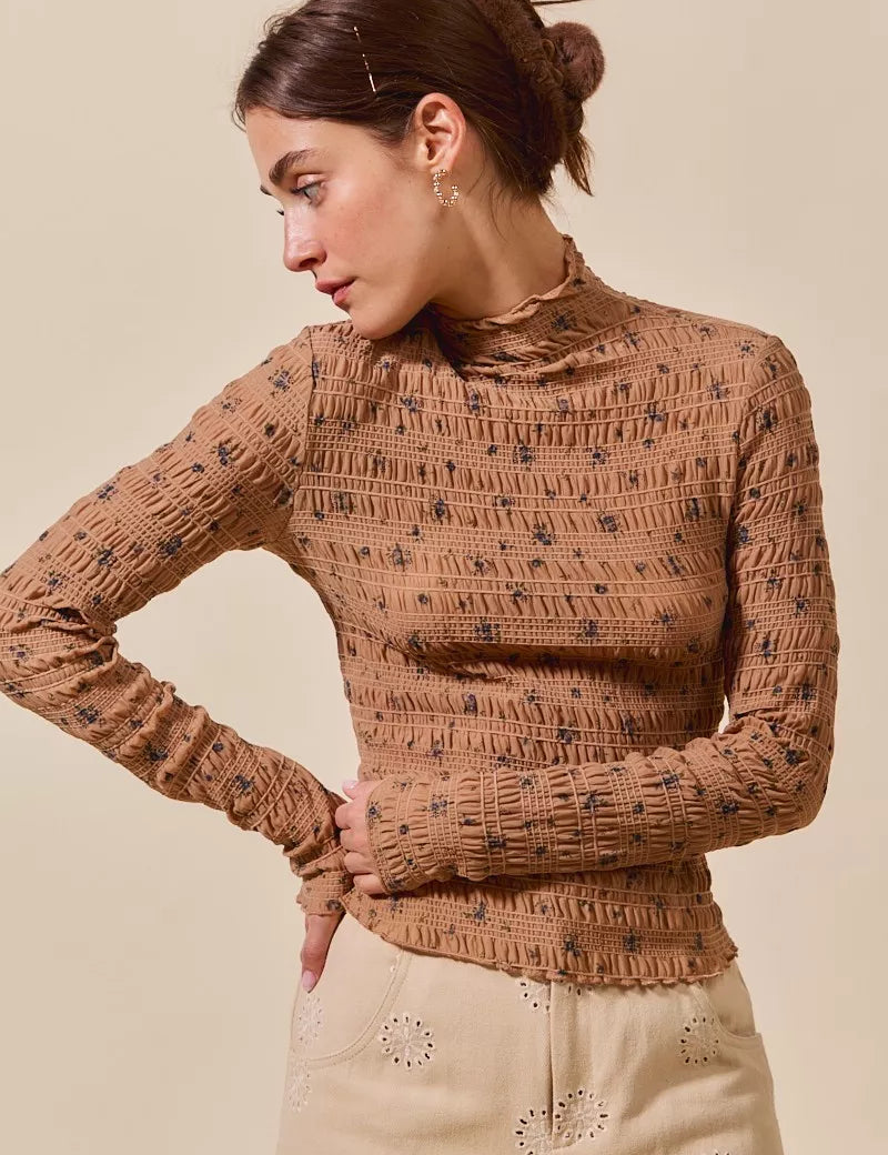 SO ME Floral Print Textured Long Sleeve Knit Top | Knit Tops Daverri Fashions