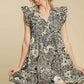Umgee Full Size Printed Ruffle Cap Sleeve Babydoll Dress Plus Size Black Babydoll Dresses
