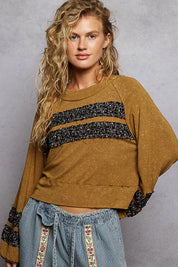 POL Print Patch Round Neck Balloon Sleeve Cropped Top | Tops Daverri Fashions