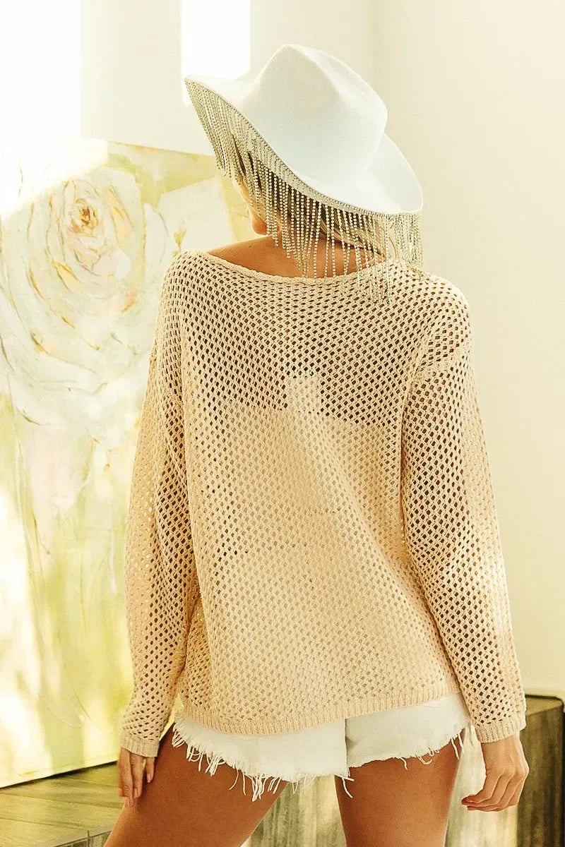 BiBi Sequin American Flag Patch Open Knit Cover Up - DAVERRI FASHIONS