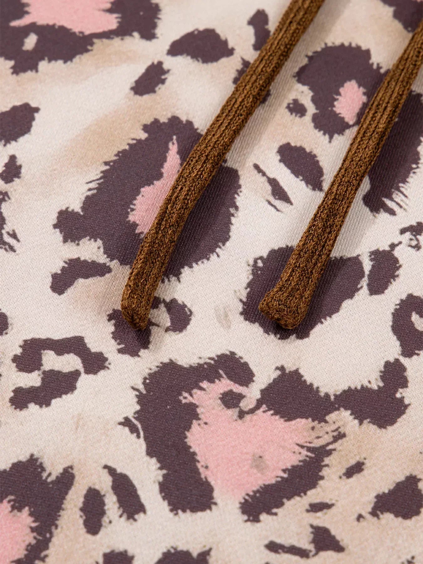 Plus Size Leopard Long Sleeve Drawstring Hoodie - DAVERRI FASHIONS